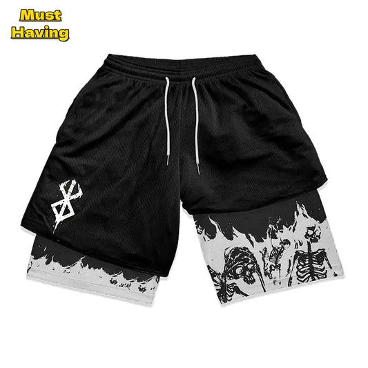 Anime Berserk 2 in 1 Gym Shorts for Men